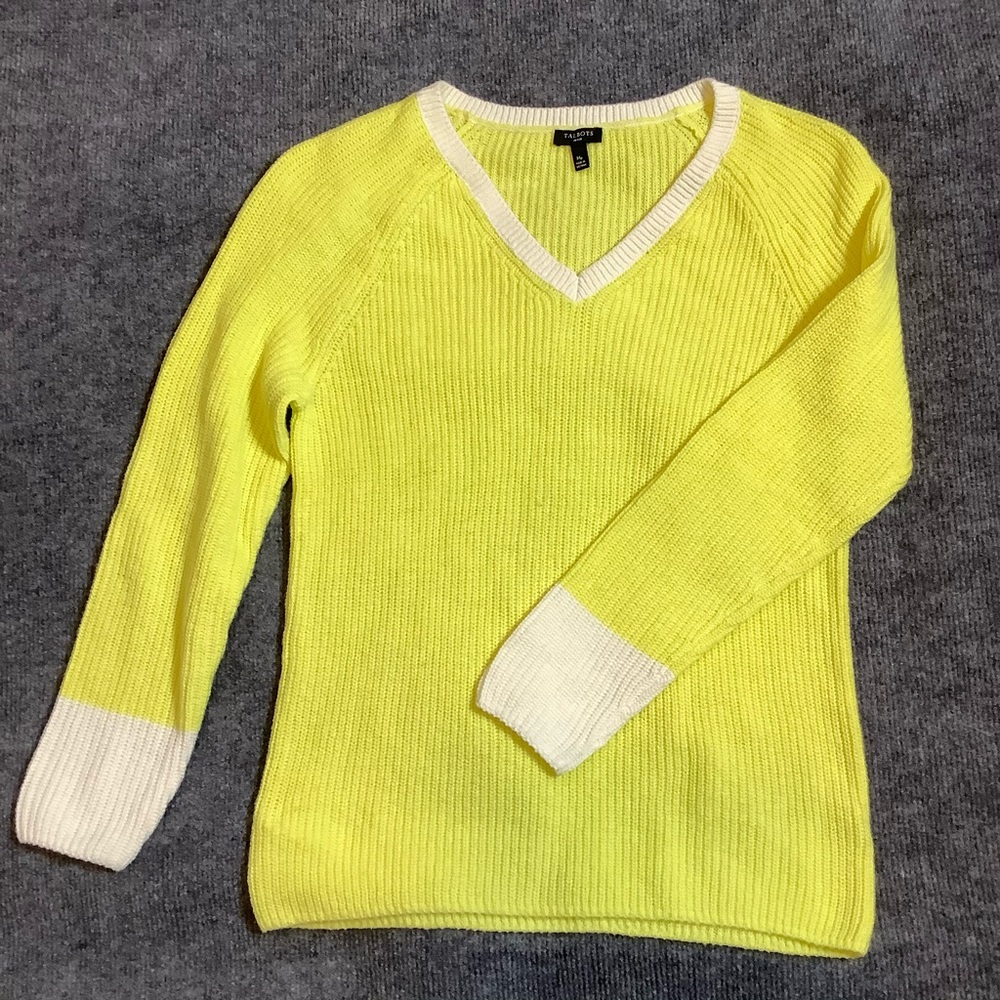 Talbots Women’s Cotton Blend‎ Yellow Sweater Size Mp Knit  Pullover Sweater